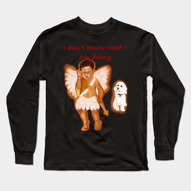 I don’t know what I am doing Cavapoo Cavoodle  Cavapoochon and the angel boy - cute cavalier King Charles spaniel Bichon frise Long Sleeve T-Shirt by Artonmytee